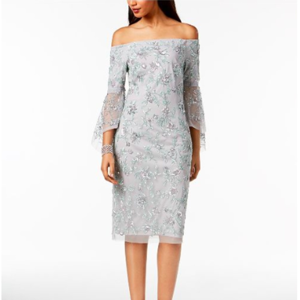 Adrianna Papell Beaded Off-the-Shoulder Dress